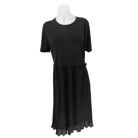 Zara Black Short Sleeve Flowy Pleated Round Neck Ruffle Midi T Shirt Dress Sz L - Picture 4 of 8